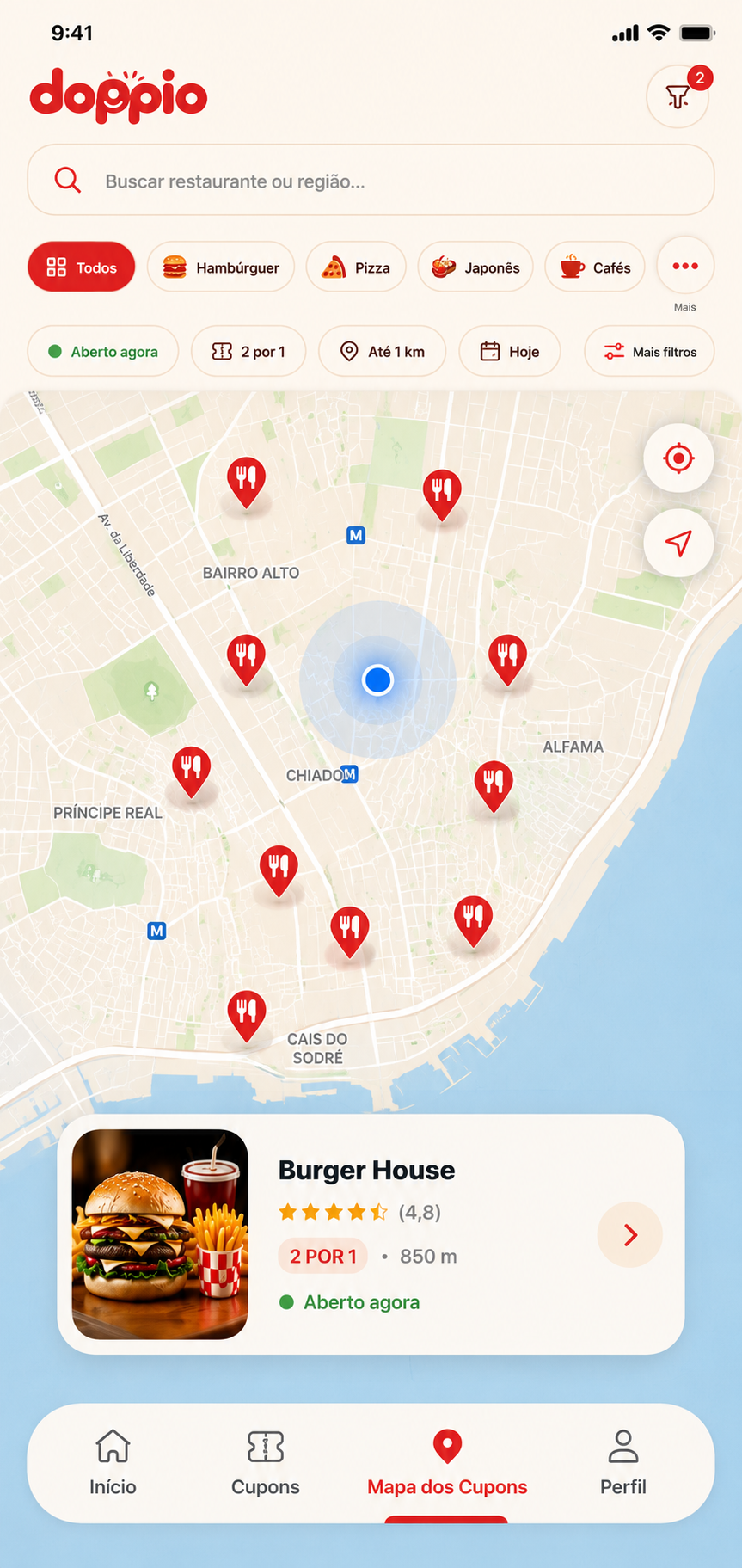 App Doppio — Mapa dos Cupons